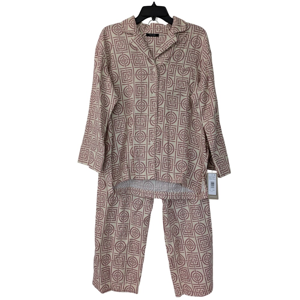 Natori Infinity Notch Pajama Set Flannel Women Size XS Pristine Viola NWT $180
